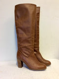 JOULES TAN LEATHER KNEE HIGH HEELED BOOTS SIZE 7/40