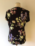 TED BAKER BLACK FLORAL PRINT FITTED T SHIRT SIZE 4 UK 14/16