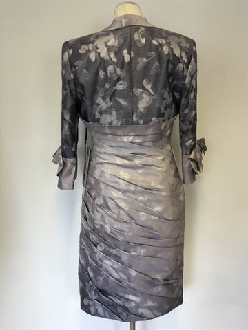 BRAND NEW MASCARA SILVER GREY FLORAL PRINT DRESS & BOLERO JACKET SIZE 12