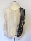LAUREN VIDAL CREAM,BLACK,GREY & WHITE PRINT FLOATY TOP SIZE M
