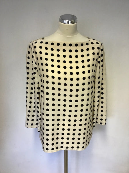 HOBBS CREAM & BLACK SPOT 3/4 LENGTH SLEEVE TOP SIZE 14