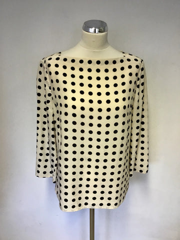HOBBS CREAM & BLACK SPOT 3/4 LENGTH SLEEVE TOP SIZE 14