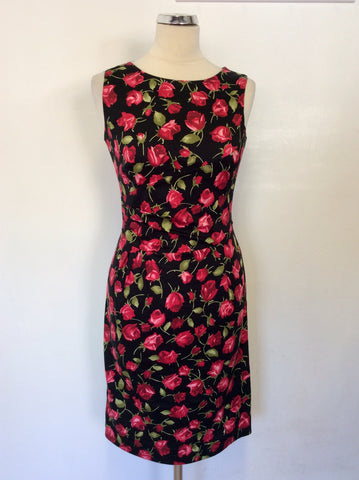 PHASE EIGHT BLACK & RED ROSE PRINT PENCIL DRESS SIZE 8