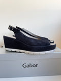 GABOR BLAIZE DARK BLUE SUEDE PEEPTOE WEDGE HEEL SANDALS SIZE 5/38