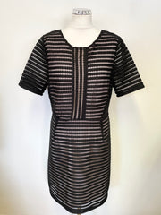 BRAND NEW SAINT TROPEZ BLACK LACE OVER CREAM SHORT SLEEVE OCCASION DRESS SIZE L