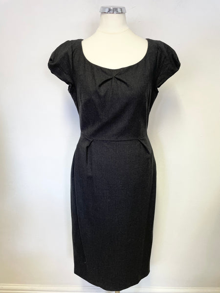 LK BENNETT GREY WOOL CAP SLEEVE PENCIL DRESS SIZE 8