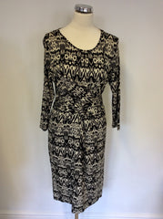 HOBBS BLACK & BEIGE PRINT STRETCH JERSEY DRESS SIZE 14