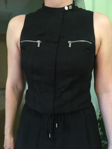KAREN MILLEN BLACK SLEEVELESS ZIP TRIM JUMPSUIT SIZE 10