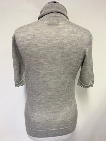 ADRIENNE VITTADINI GREY 100% MERINO WOOL SHORT SLEEVE POLO NECK JUMPER SIZE M