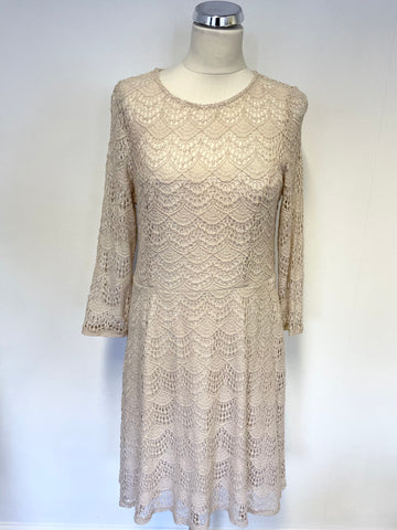 SOMERSET BY ALICE TEMPERLEY NUDE LACE 3/4 SLEEVE A LINE DRESS SIZE 14