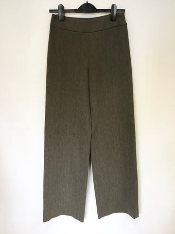 ARMANI COLLEZIONI BROWN WOOL BLEND WITH LEATHER TRIM JACKET & TROUSER SUIT SIZE 40 UK 8