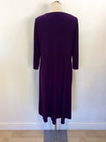 WINDSMOOR AUBERGINE V NECKLINE 3/4 SLEEVE STRETCH JERSEY DRESS SIZE 16