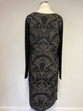 PASSPORT BLACK & CREAM PATTERN LONG SLEEVE KNIT DRESS SIZE 40 UK 12