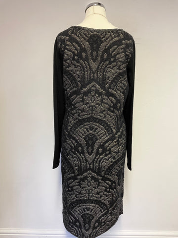 PASSPORT BLACK & CREAM PATTERN LONG SLEEVE KNIT DRESS SIZE 40 UK 12