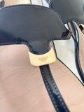 EMPORIO ARMANI BLACK PATENT LEATHER TOE POST SLING BACK HEEL FLAT SANDALS SIZE 4/37
