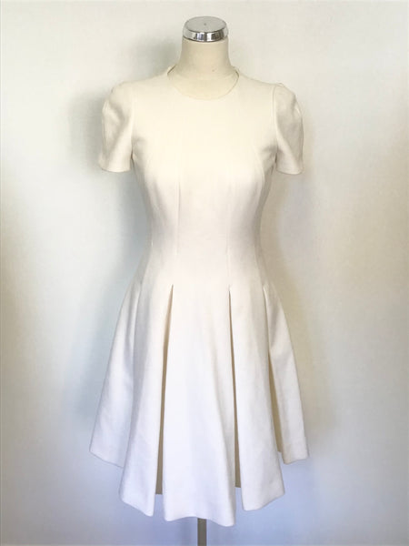 MULBERRY OFF WHITE SHORT SLEEVE SILK LINED FIT & FLARE DRESS SIZE 8/10