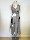 LK BENNETT NATASHA BLACK & WHITE STRIPED SILK FIT & FLARE MIDI DRESS SIZE 8
