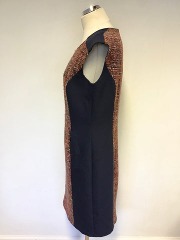 MARIE MERO NAVY BLUE & TWEED PANEL SHIFT DRESS SIZE 14