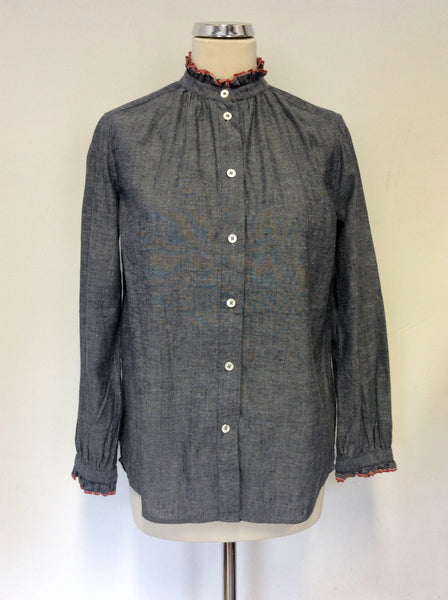 TOAST DARK GREY & RED TRIM COTTON LONG SLEEVE SHIRT SIZE 8