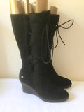 BRAND NEW UGG ELSEY BLACK SUEDE LACE UP WEDGE HEEL BOOTS SIZE 6.5/39