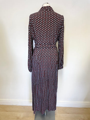 MINT VELVET BLACK,RED & GREY HEART PRINT BELTED SHIRT MIDI DRESS SIZE 14