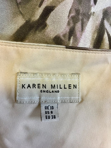KAREN MILLEN BEIGE & BROWN JEWEL PRINT SILK STRAPLESS DRESS SIZE 10