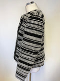 BRAND NEW M&CO BLACK, IVORY & METALLIC WEAVE STRIPE COLLARLESS ZIP FRONT JACKET SIZE 16