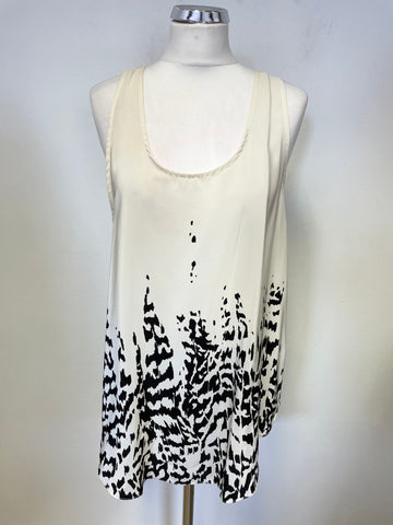 REISS 1971 CREAM & BLACK PRINT SILK RACER BACK SLEEVELESS TOP SIZE 14