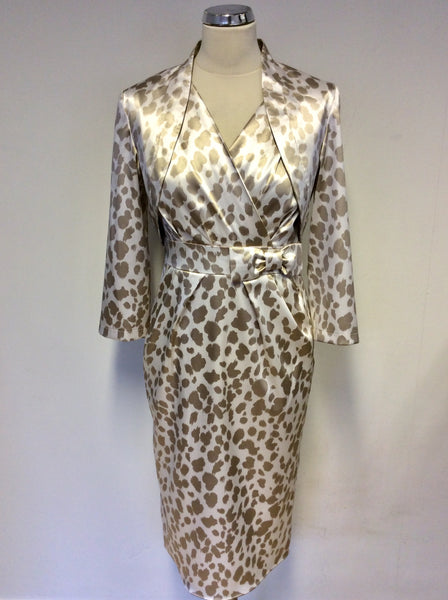 BRAND NEW GINA BACCONI IVORY & BEIGE PRINT DRESS & BOLERO JACKET SIZE 12