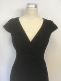 HOBBS BLACK V NECKLINE CAP SLEEVE WOOL PENCIL DRESS SIZE 8