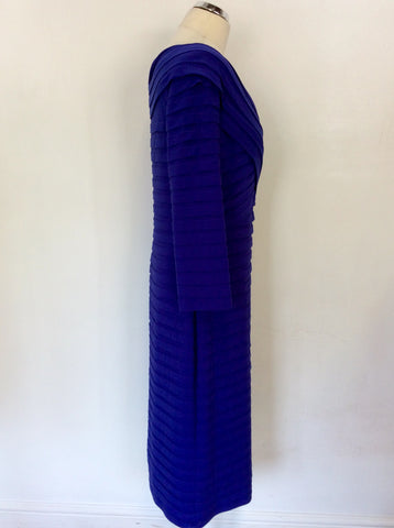 GINA BACCONI BLUE PLEATED 3/4 SLEEVE SPECIAL OCCASION DRESS SIZE 16