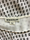 WHISTLES WHITE & NAVY BLUE PRINT SILK BLEND 3/4 SLEEVE TOP SIZE 14