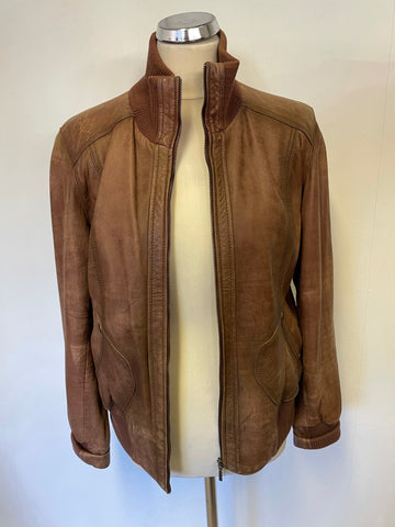 LAKELAND TAN BROWN SOFT LEATHER BOMBER JACKET SIZE 14