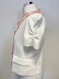 BRAND NEW MOSCHINO WHITE WITH LEMON & PINK EDGE TRIM SHORT SLEEVE JACKET SIZE UK 10