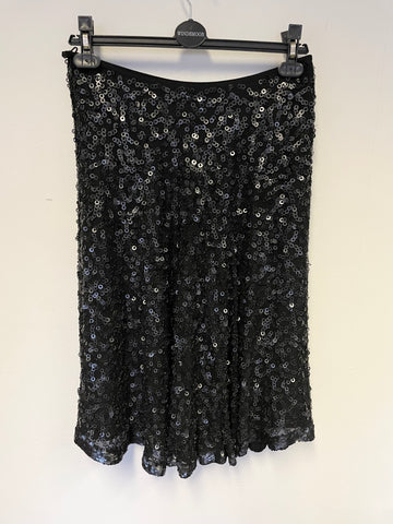 HOBBS BLACK SILK SEQUINNED KNEE LENGTH SKIRT SIZE 10