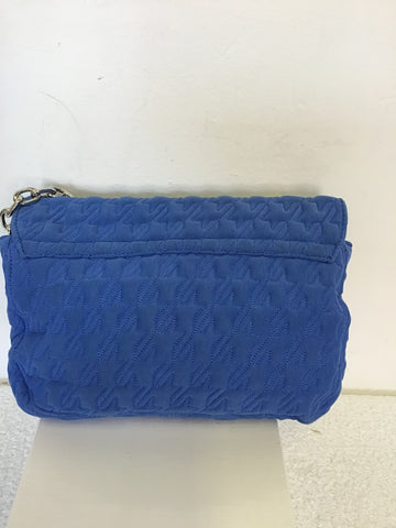 JAEGER BLUE EMBOSSED STITCHED FABRIC & SILVER CHAIN STRAP SHOULDER BAG