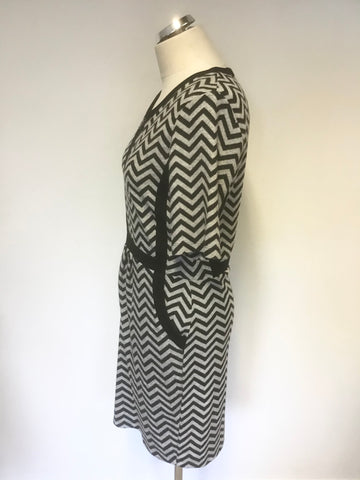 PIED A TERRE BLACK & GREY ZIG ZAG DESIGN SHORT SLEEVE JERSEY DRESS SIZE 12