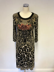 GERRY WEBER BLACK PRINT 3/4 SLEEVE STRETCH JERSEY DRESS SIZE 10