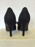 MONSOON BLACK SUEDE PEEPTOE BOW TRIM HEELS SIZE 4/37