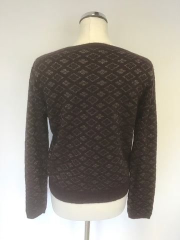 TOAST BURGUNDY & GOLD METALLIC PRINT ALPACA & WOOL BLEND LONG SLEEVE JUMPER SIZE M