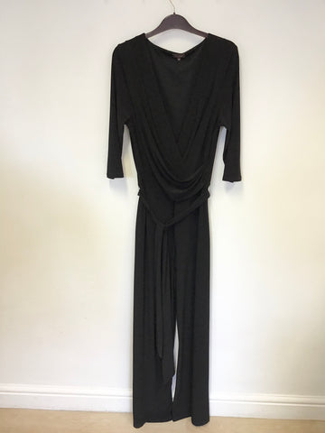 PHASE EIGHT BLACK 3/4 SLEEVE STRETCH JERSEY TIE BELT JUMPSUIT SIZE 16