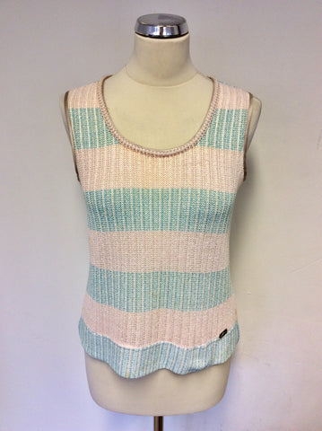 DE MIGUEL MINT GREEN & PINK EMBELISHED TWINSET SIZE 42 UK 10