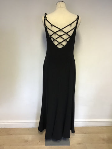Simon Ellis Black Lattice Back With Flower Trim Evening Dress Size 12