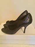 LK BENNETT ARIEL  BLACK SEQUINED PEEPTOE HEELS SIZE 5/38