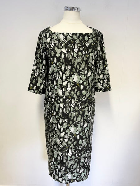 COS BLACK,GREEN & WHITE PRINT SHORT SLEEVE SHIFT DRESS SIZE 34 UK 6 FIT UK 8/10