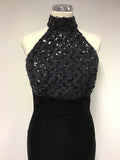 CONSORTIUM BLACK VELVET WITH LACE & SEQUINED TOP LONG EVENING DRESS SIZE 12