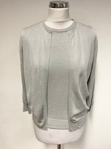 LIZ CLAIBORNE SILVER METALLIC TOP & CARDIGAN TWIN SET SIZE S