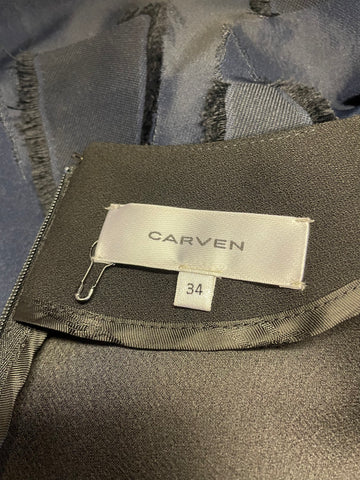 BRAND NEW CARVEN BLACK & DARK BLUE SHORT SLEEVE SHIFT DRESS SIZE 34 FIT UK 8/10