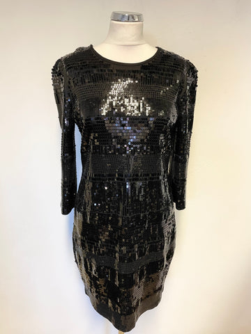 JESIRE BLACK SEQUINNED 3/4 SLEEVE COCKTAIL DRESS SIZE S
