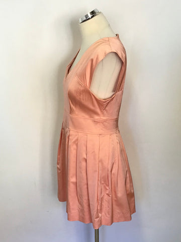 REISS AVRILE APRICOT SLEEVELESS PLEATED BELL SKIRT DRESS SIZE 14